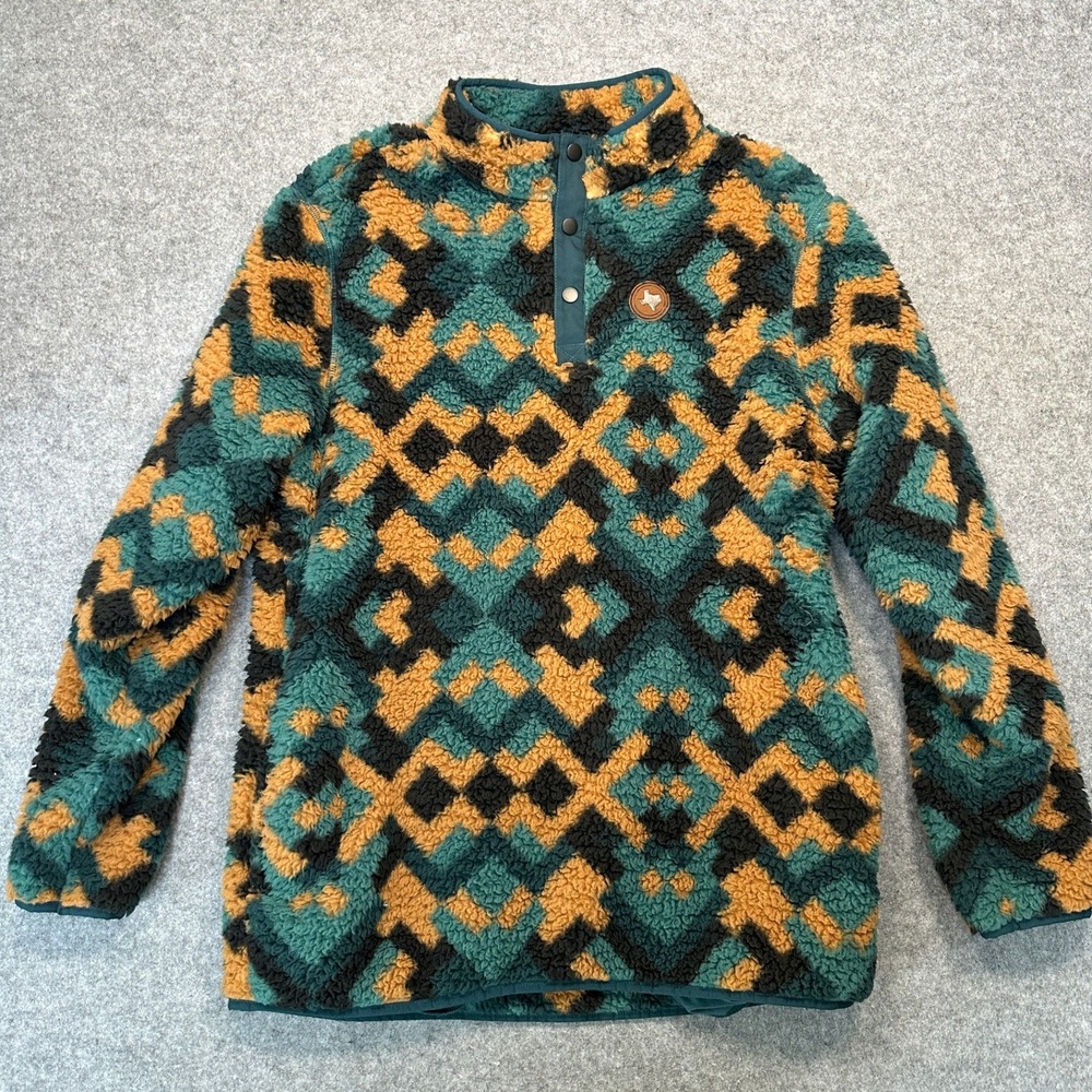 Home‎ Free Southwestern Snap Fleece XL Teal Orange Aztec Sherpa Pullover